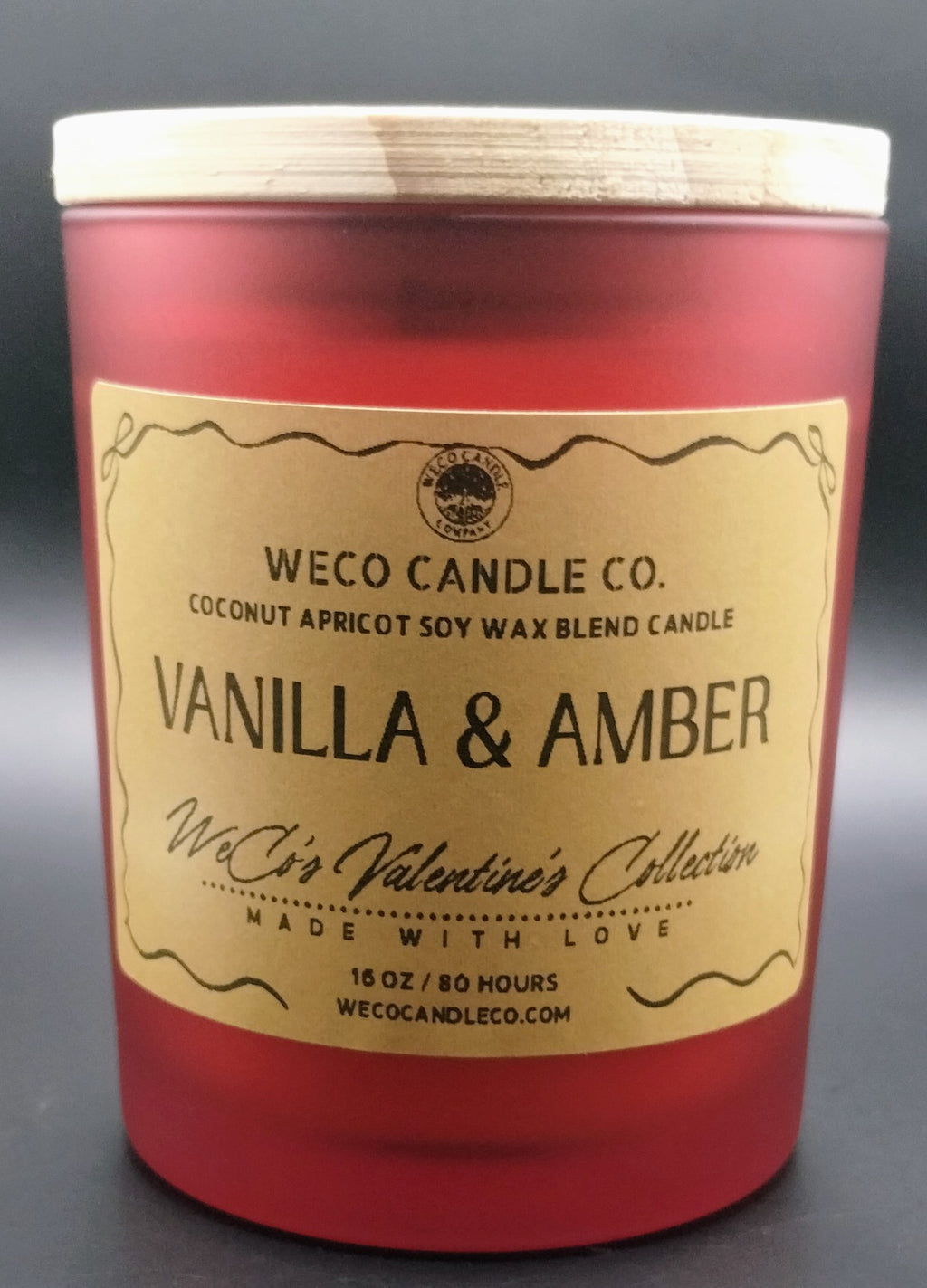 Medium Red Frosted Glass - Vanilla & Amber Candle